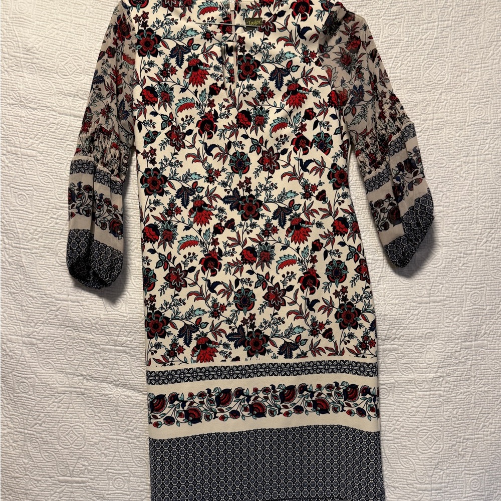 Floral Print Dress with Red and Black Accents